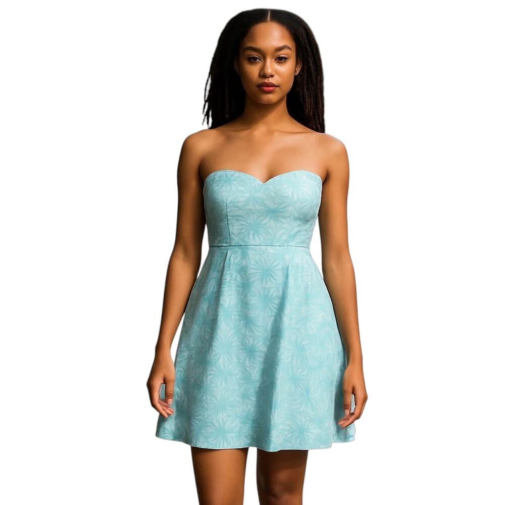 Vineyard Vines Aqua Blue Starfish Seashell Strapless Dress Women's Size 0